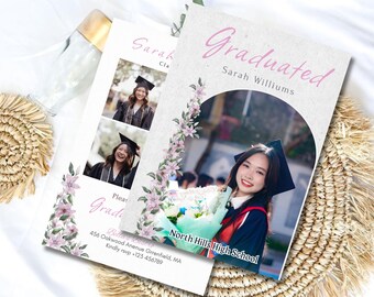 Floral Graduation Invitation,Spring Graduation Announcement, Class of 2026 Grad Party Invite,Elegant Floral Graduation Invite,Canva Template