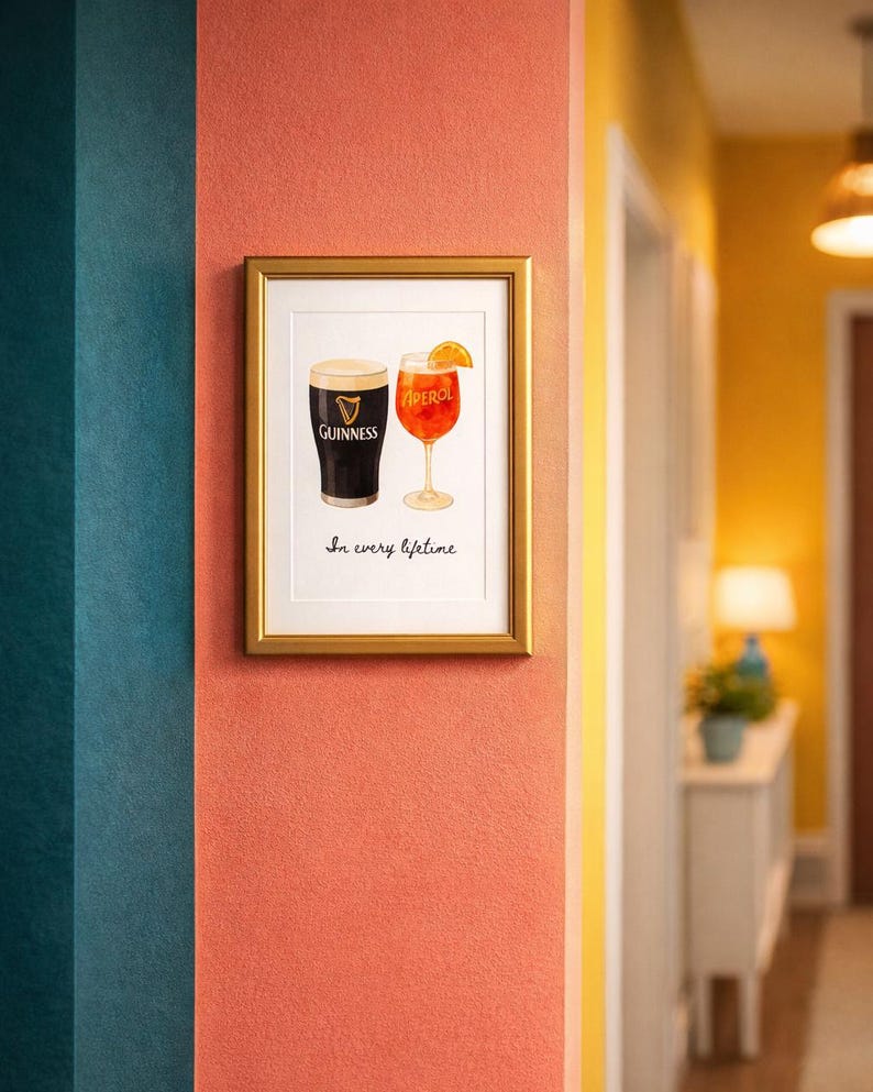 Guinness and Aperol Watercolour Print | Bar Cart Art | Romantic Couples Gift | Housewarming Gift | Engagement Gift (Digital Download)