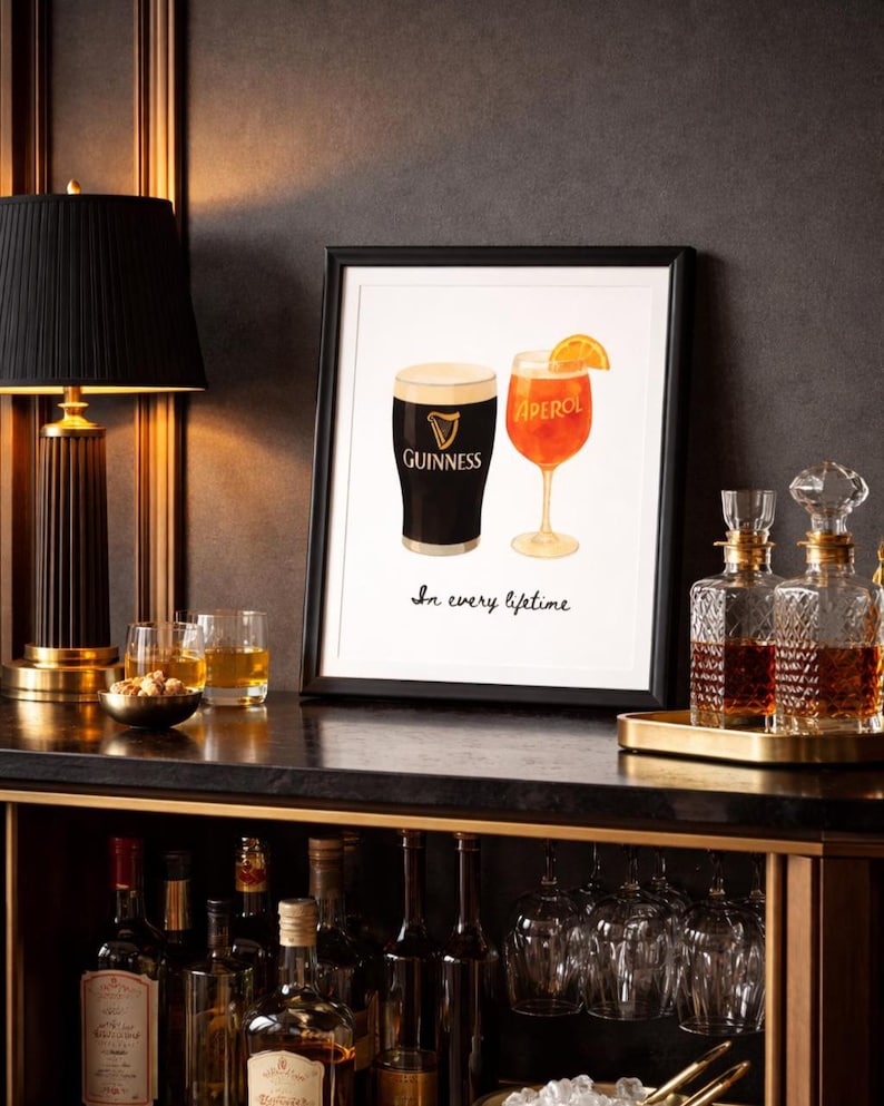 Guinness and Aperol Watercolour Print | Bar Cart Art | Romantic Couples Gift | Housewarming Gift | Engagement Gift (Digital Download)