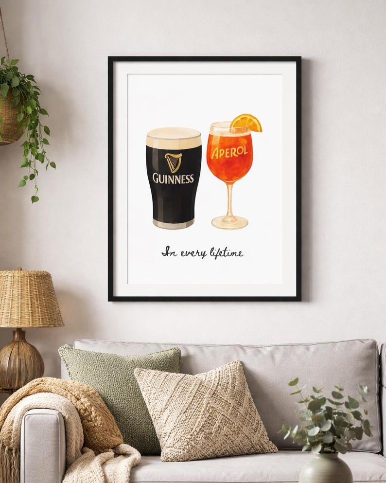 Guinness and Aperol Watercolour Print | Bar Cart Art | Romantic Couples Gift | Housewarming Gift | Engagement Gift (Digital Download)