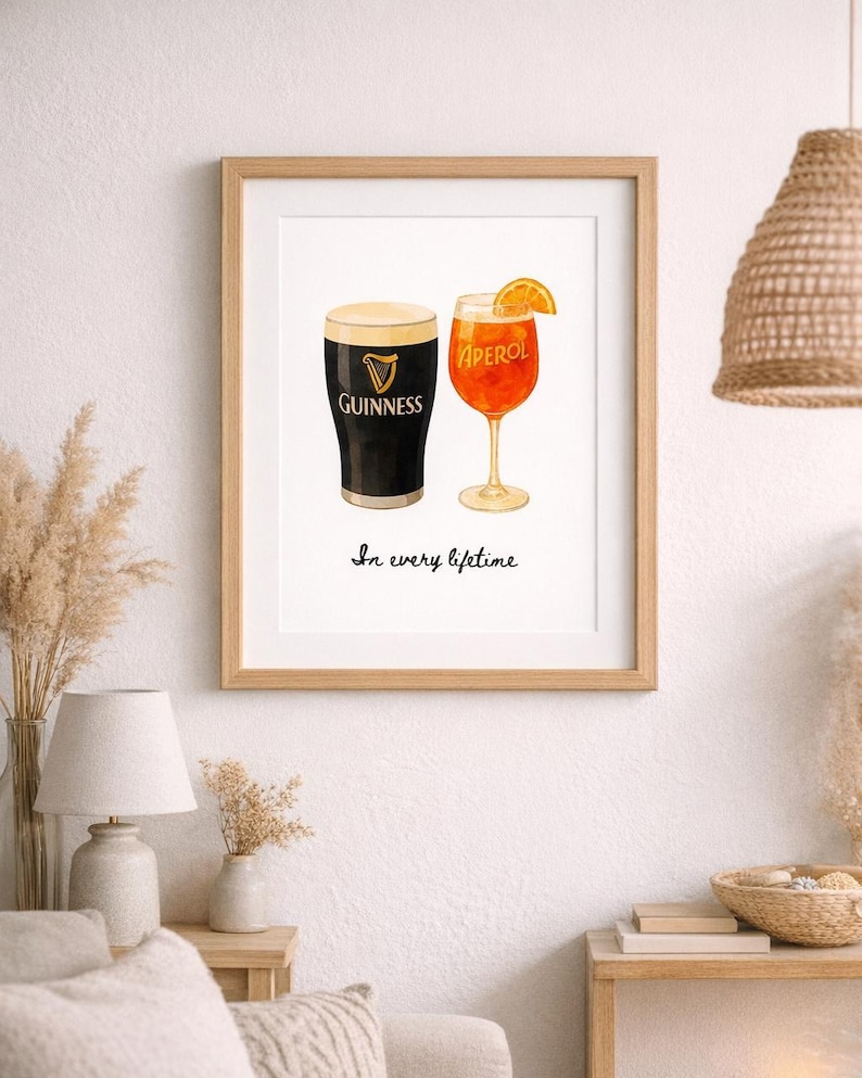 Guinness and Aperol Watercolour Print | Bar Cart Art | Romantic Couples Gift | Housewarming Gift | Engagement Gift (Digital Download)