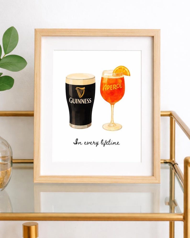 Guinness and Aperol Watercolour Print | Bar Cart Art | Romantic Couples Gift | Housewarming Gift | Engagement Gift (Digital Download)