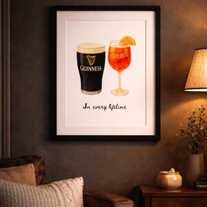 Guinness and Aperol Watercolour Print | Bar Cart Art | Romantic Couples Gift | Housewarming Gift | Engagement Gift (Digital Download)