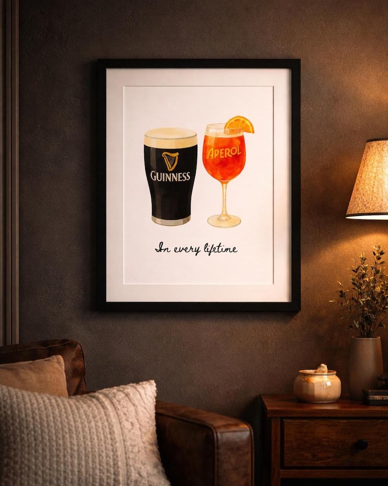 Guinness and Aperol Watercolour Print | Bar Cart Art | Romantic Couples Gift | Housewarming Gift | Engagement Gift (Digital Download)