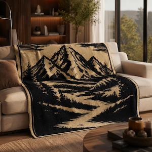 Mountain Landscape Blanket Crochet Pattern - Overlay Mosaic Crochet - Nature Throw PDF - Rustic Cabin Decor - Instant Download Chart
