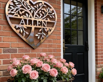 Heart Shape Metal Tree Decor, Warm Home, Customized for Family, Welcome Sign, Heated Colored Metal, Housewarming Gift, Metal House Number