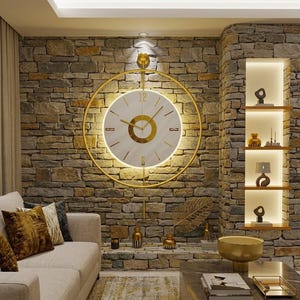 The promotion is valid for 3 days )Modern Luxury LED Wall Clock,Silent Gold Decorative Wall Decor,Large Minimalist Living Room Home Accent