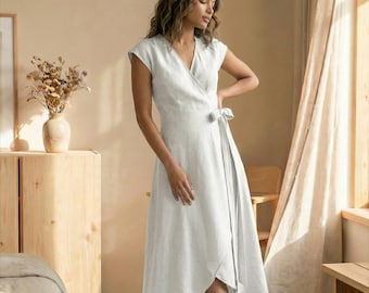 100% Linen dress for women, Linen wrap dress for women, Organic linen dress, Plus size linen dress,Long linen dress women,Summer linen dress