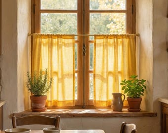 Cortinas de lino para cafeterías, cortinas de cafetería personalizadas, cortinas de lino personalizadas, cortinas de cafetería para cocina, cortinas de lino natural, cortinas de lino con bolsillo para varilla