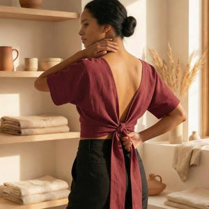 Top avvolgente in lino, ...