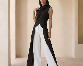 Avant garde linen tunic, Avant garde linen top, Linen tunic tops for women, Long asymmetrical tunic for women, Asymmetrical linen top