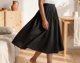 Linen midi skirt, Linen A-line skirt, High waisted linen skirt, Linen skirts for women,Plus size linen skirt,Custom linen skirt,Casual skirt