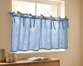 Linen tie top curtains, Linen tie cafe curtains, Custom cafe curtains, Custom linen curtain, Kitchen cafe curtains, Organic linen curtains