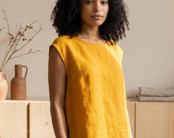 100% Natural linen top, Linen T-shirt women, Linen tops for women,Sleeveless linen top,Linen tops plus size,Short sleeve top,Linen loose top