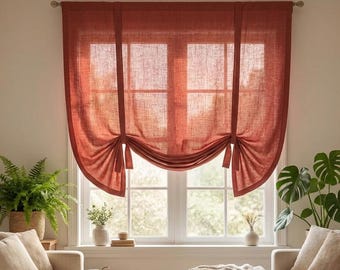 Linen tie up curtain, Tie up window valance,Linen tie up cafe curtain,Tie up kitchen curtain,Tie up curtain living room,Custom linen curtain