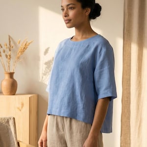 100% Leinen-Crop-Top, Leinen-T-Shirt Frauen, Leinen-Crop-Top Frauen, Leinen-Sommer-Top für Frauen, Leinen-Tops in Übergröße