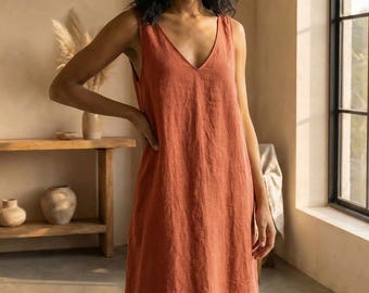 100% Linen maxi dress women, Linen dress with straps, Summer linen maxi dress, Linen sleeveless dress,Long linen dress,Plus size linen dress