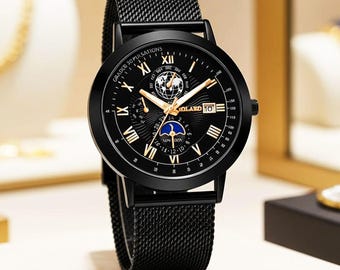 Modehorloge zwart op zwart voor man of vrouw