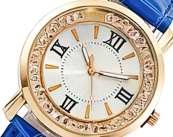 Woman's Novelty Sapphire & Gold Watch