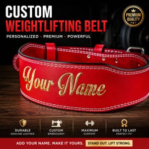 Personalisierter Gewichthebergürtel - Individuell bestickter Ledergürtel - Gym Powerheber-Stützgürtel - Fitnessgeschenk für Männer und Frauen