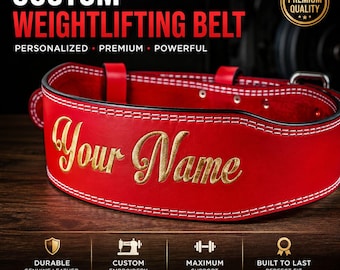 Cinturón de levantamiento de pesas personalizado – Cinturón de cuero bordado a medida – Cinturón de soporte para levantamiento de pesas en el gimnasio – Regalo de fitness para hombres y mujeres