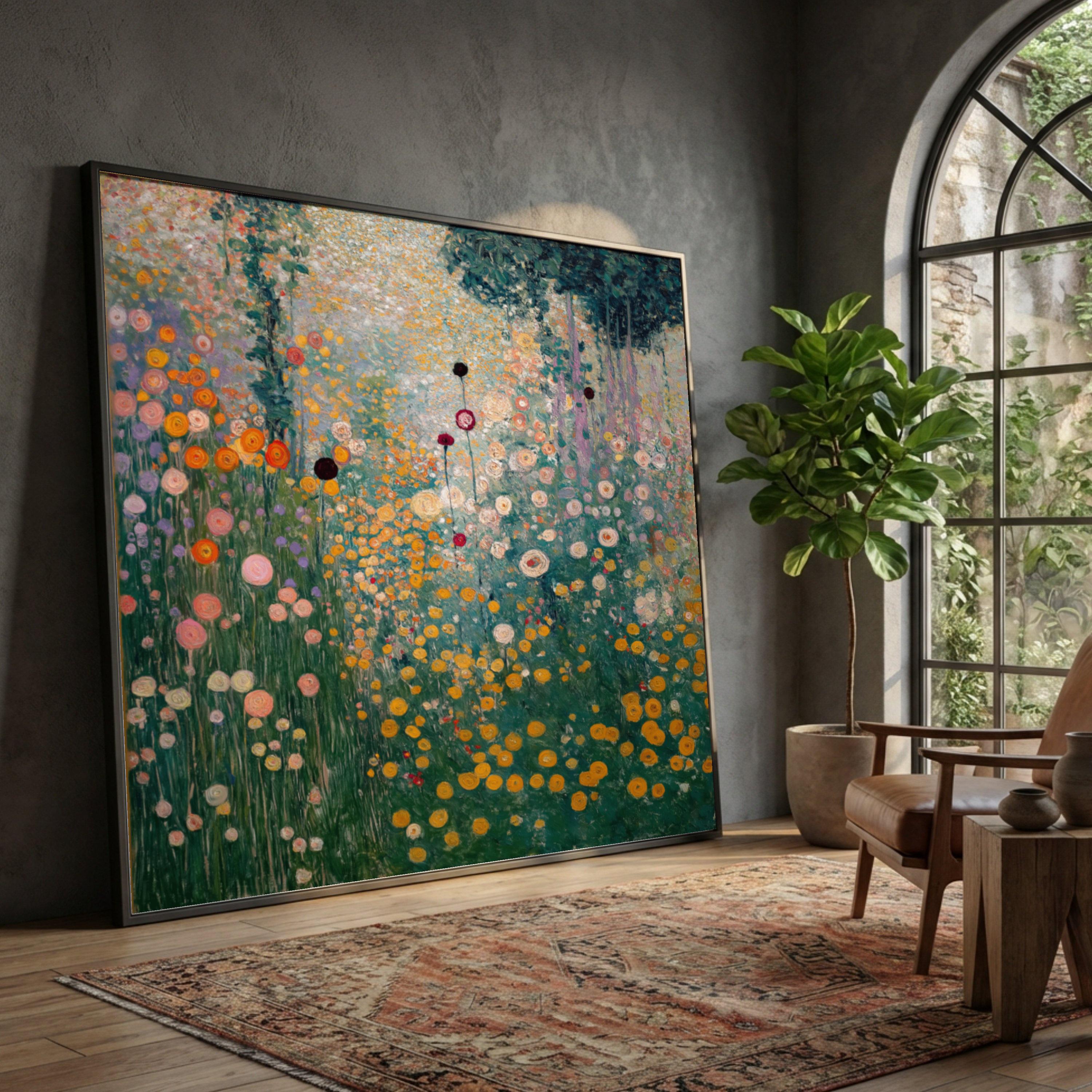 Gustav Klimt Floral Garden Canvas Wall Art, Colorful Flower Meadow ...
