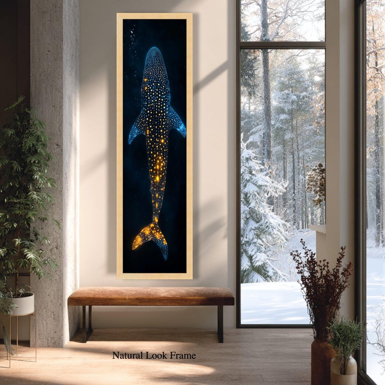 Verlichte walvishaai canvas muurkunst, decor onderwater zeeleven, oceaangloed ontwerp, nautische muur hangen, diepzee canvasafdruk afbeelding 6