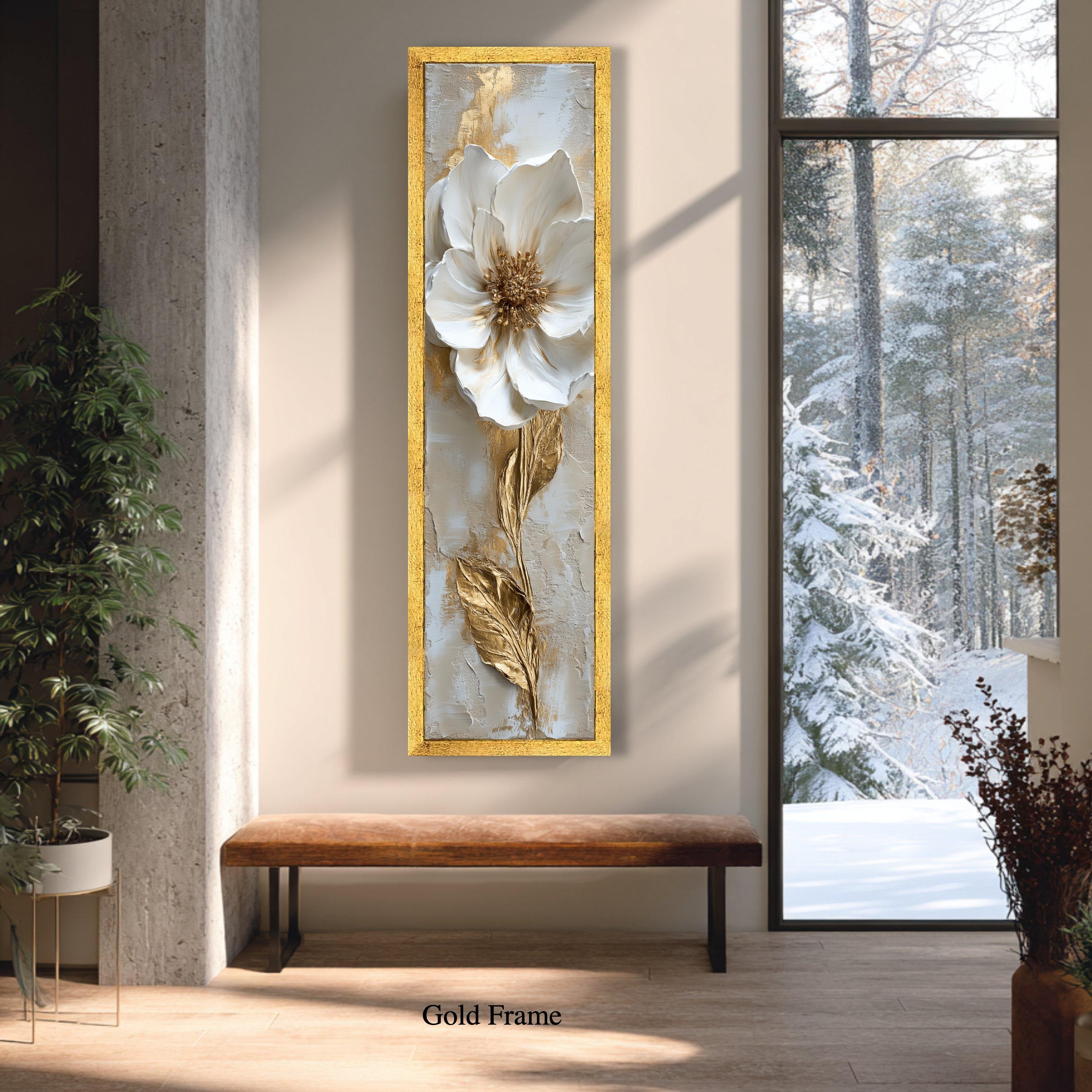Elegant White and Gold Flower Canvas Wall Art, Floral Painting, Luxury ...