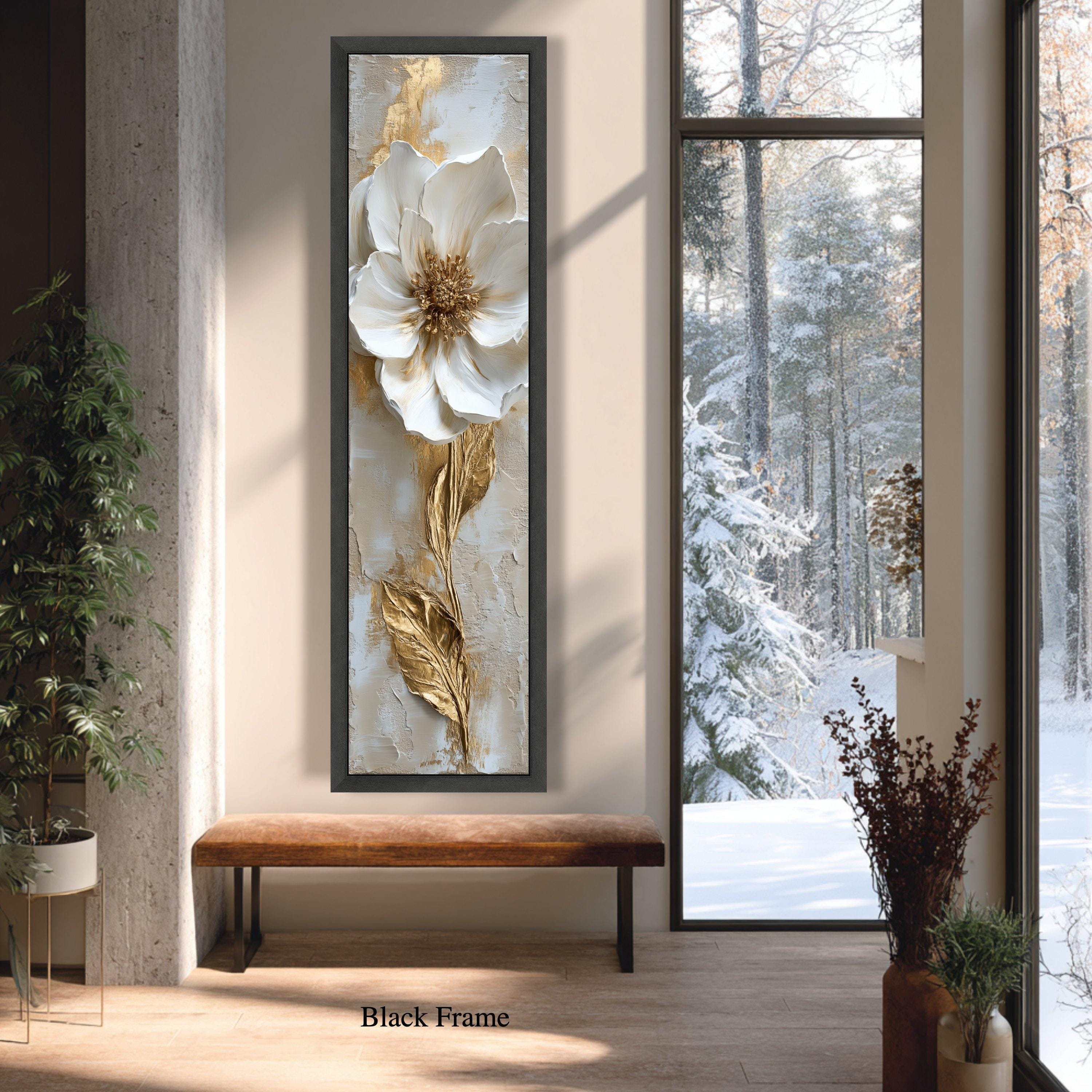 Elegant White and Gold Flower Canvas Wall Art, Floral Painting, Luxury ...