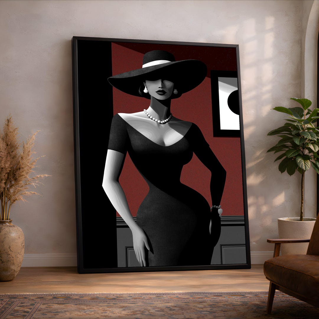 Elegant Woman in Black Dress Canvas, Vintage Fashion Wall Art, Retro ...
