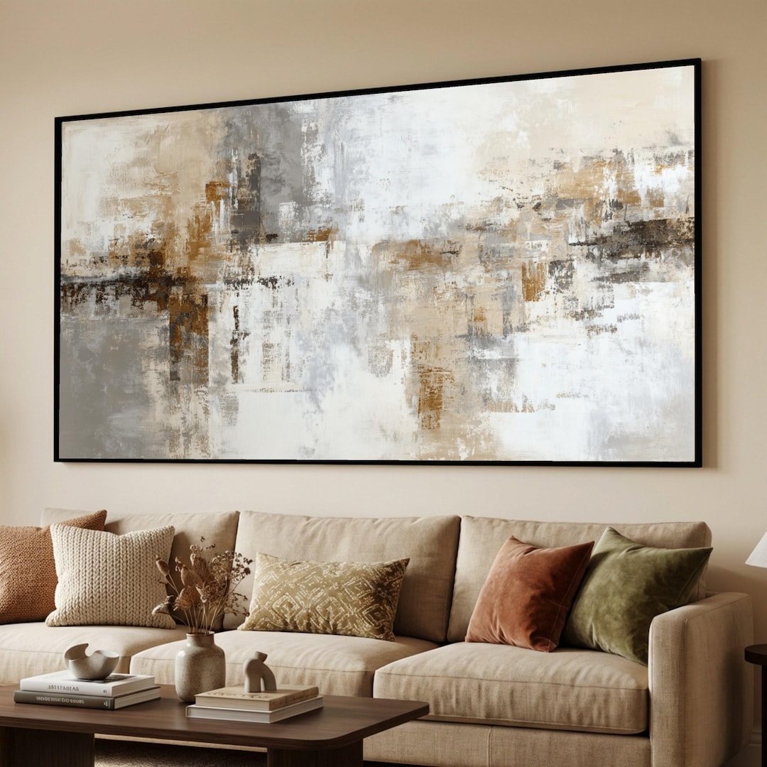 Neutral Tones Abstract Canvas Wall Art, Modern Painting, Beige Brown ...