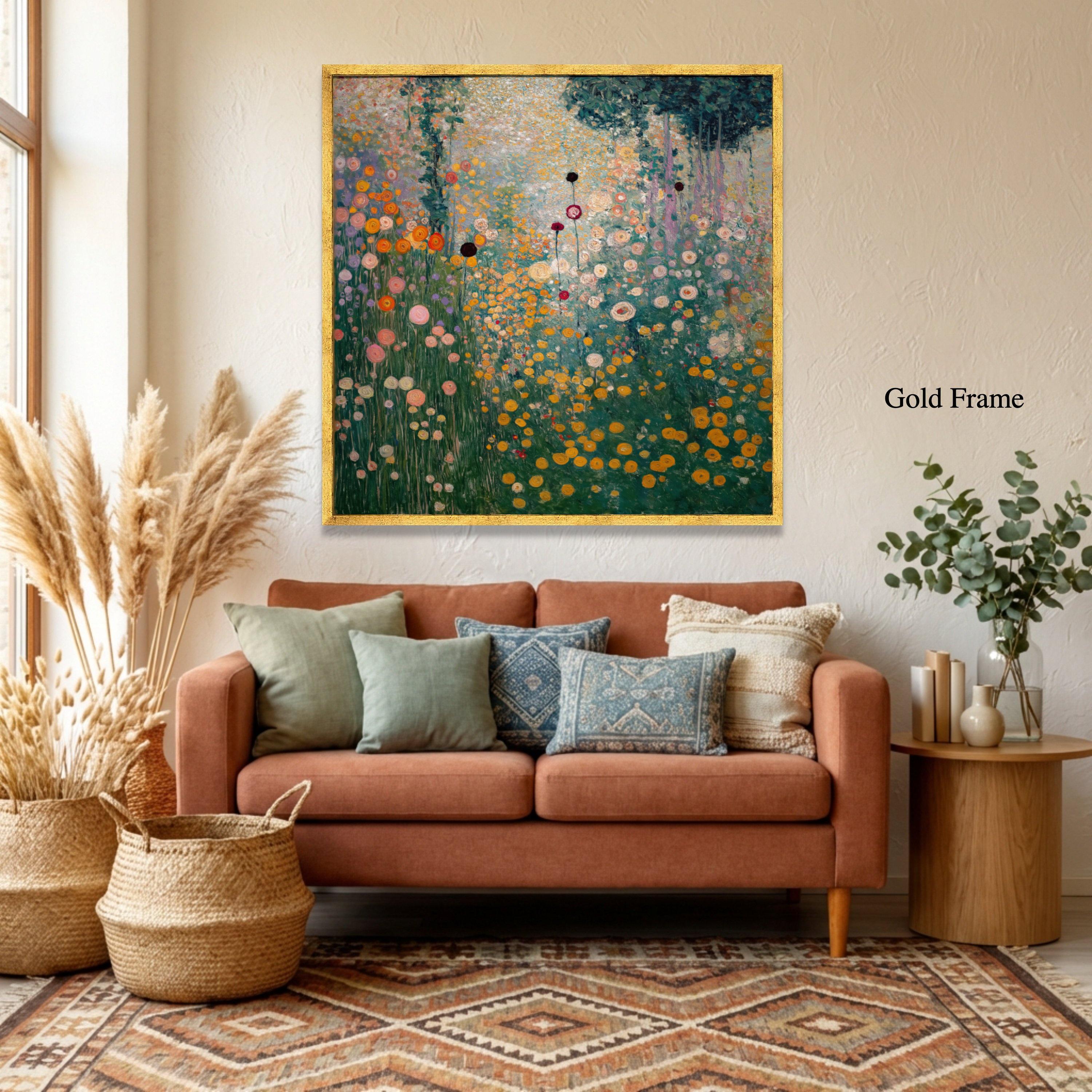 Gustav Klimt Floral Garden Canvas Wall Art, Colorful Flower Meadow ...