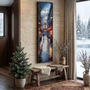 Escena romántica de una calle de París, lienzo con la Torre Eiffel, arte mural de paisaje urbano lluvioso, luces nocturnas parisinas, lienzo con reflejo urbano, decoración del hogar