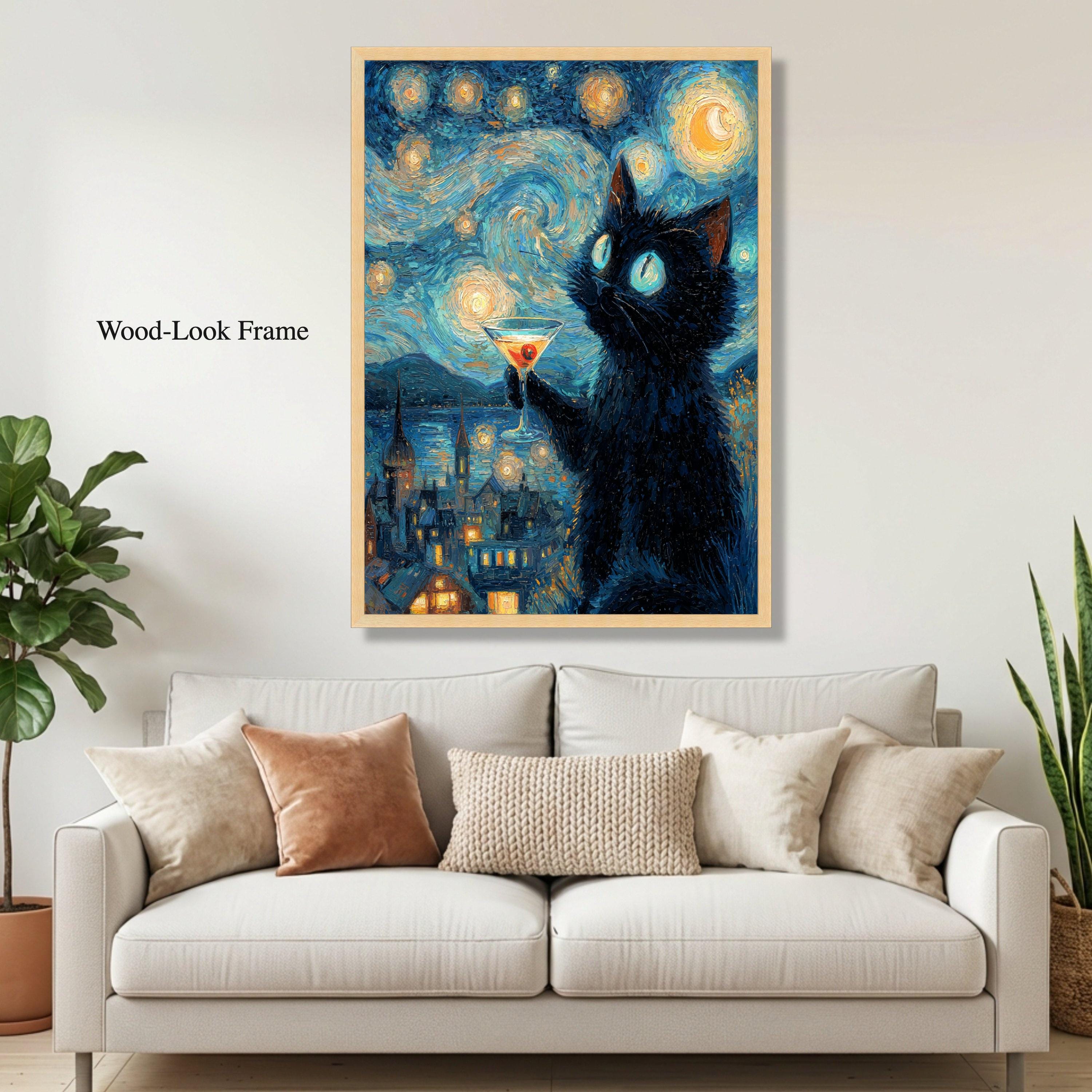 Starry Night Sky With Black Cat Canvas, Van Gogh Style Wall Art ...