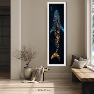 Verlichte walvishaai canvas muurkunst, decor onderwater zeeleven, oceaangloed ontwerp, nautische muur hangen, diepzee canvasafdruk afbeelding 3