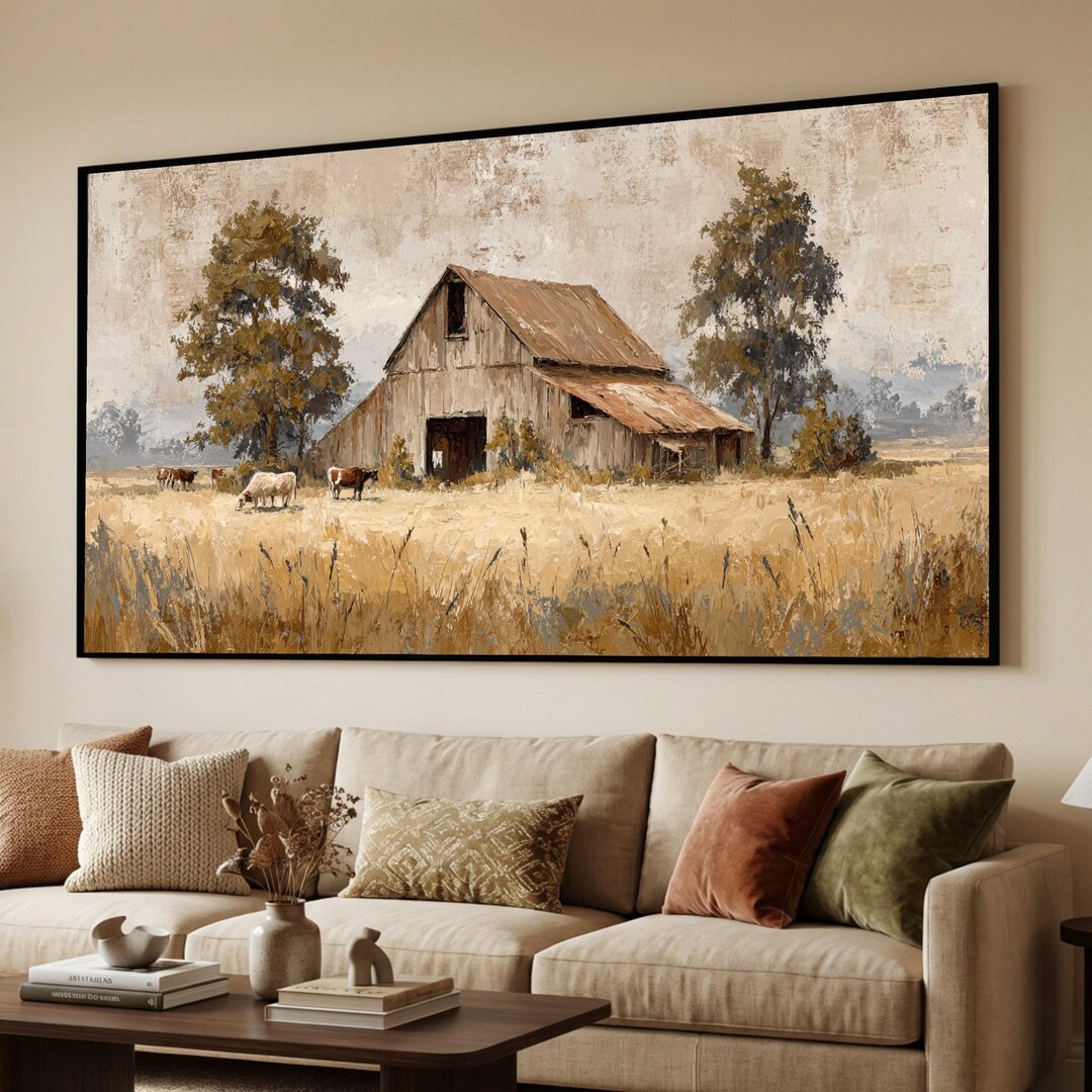 Rustic Farm Barn Canvas Wall Art, Country Landscape Painting, Pastoral ...