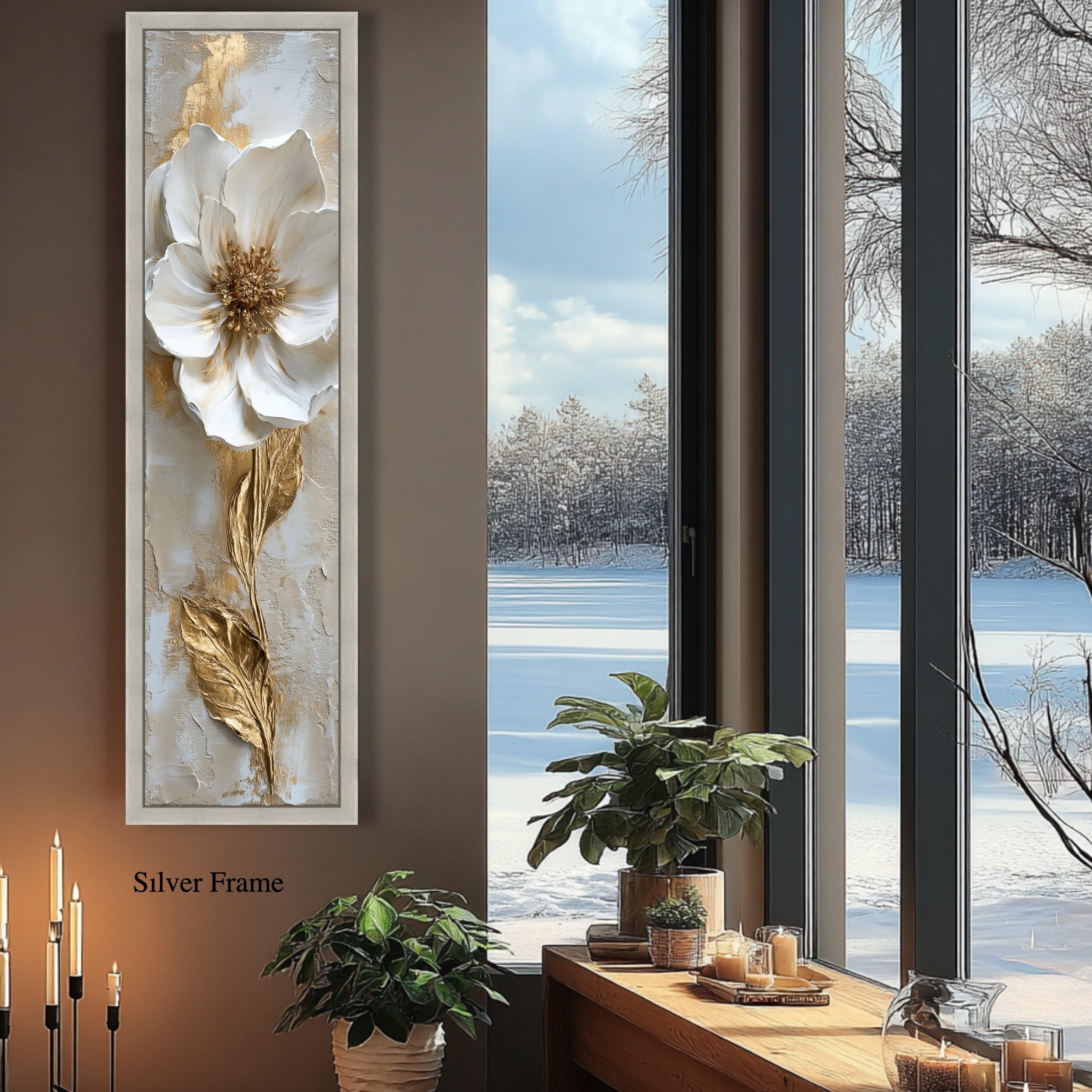 Elegant White and Gold Flower Canvas Wall Art, Floral Painting, Luxury ...