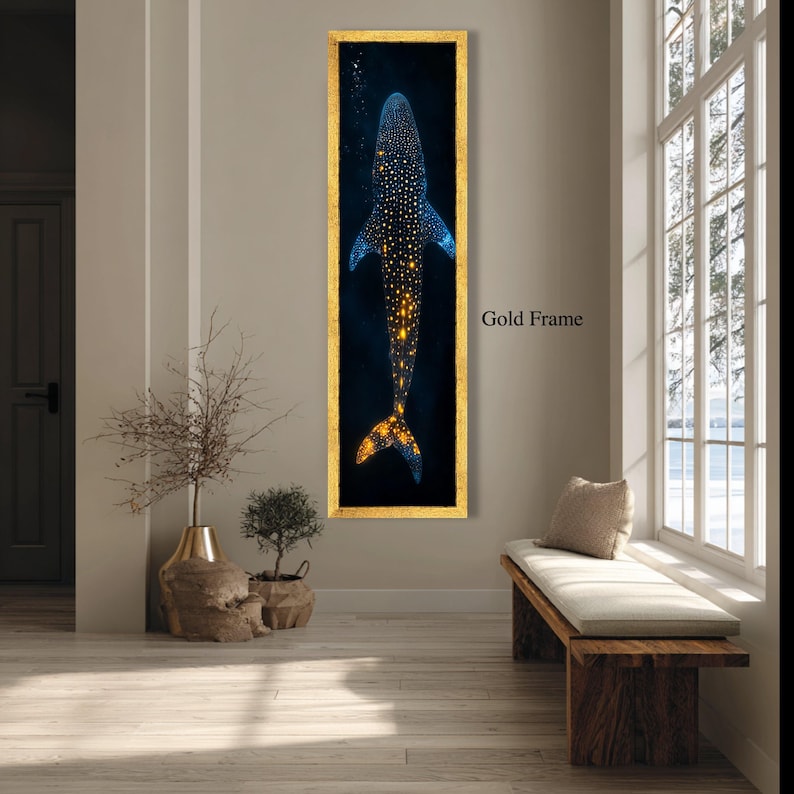 Verlichte walvishaai canvas muurkunst, decor onderwater zeeleven, oceaangloed ontwerp, nautische muur hangen, diepzee canvasafdruk afbeelding 5