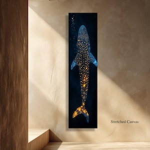 Verlichte walvishaai canvas muurkunst, decor onderwater zeeleven, oceaangloed ontwerp, nautische muur hangen, diepzee canvasafdruk afbeelding 8