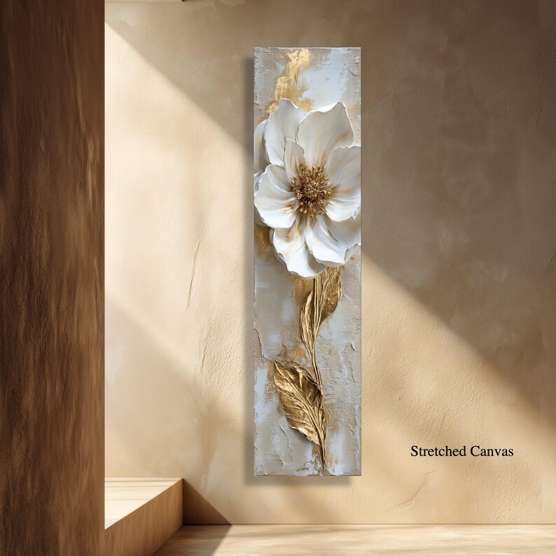 Elegant White and Gold Flower Canvas Wall Art, Floral Painting, Luxury ...