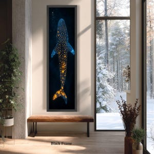 Verlichte walvishaai canvas muurkunst, decor onderwater zeeleven, oceaangloed ontwerp, nautische muur hangen, diepzee canvasafdruk afbeelding 4