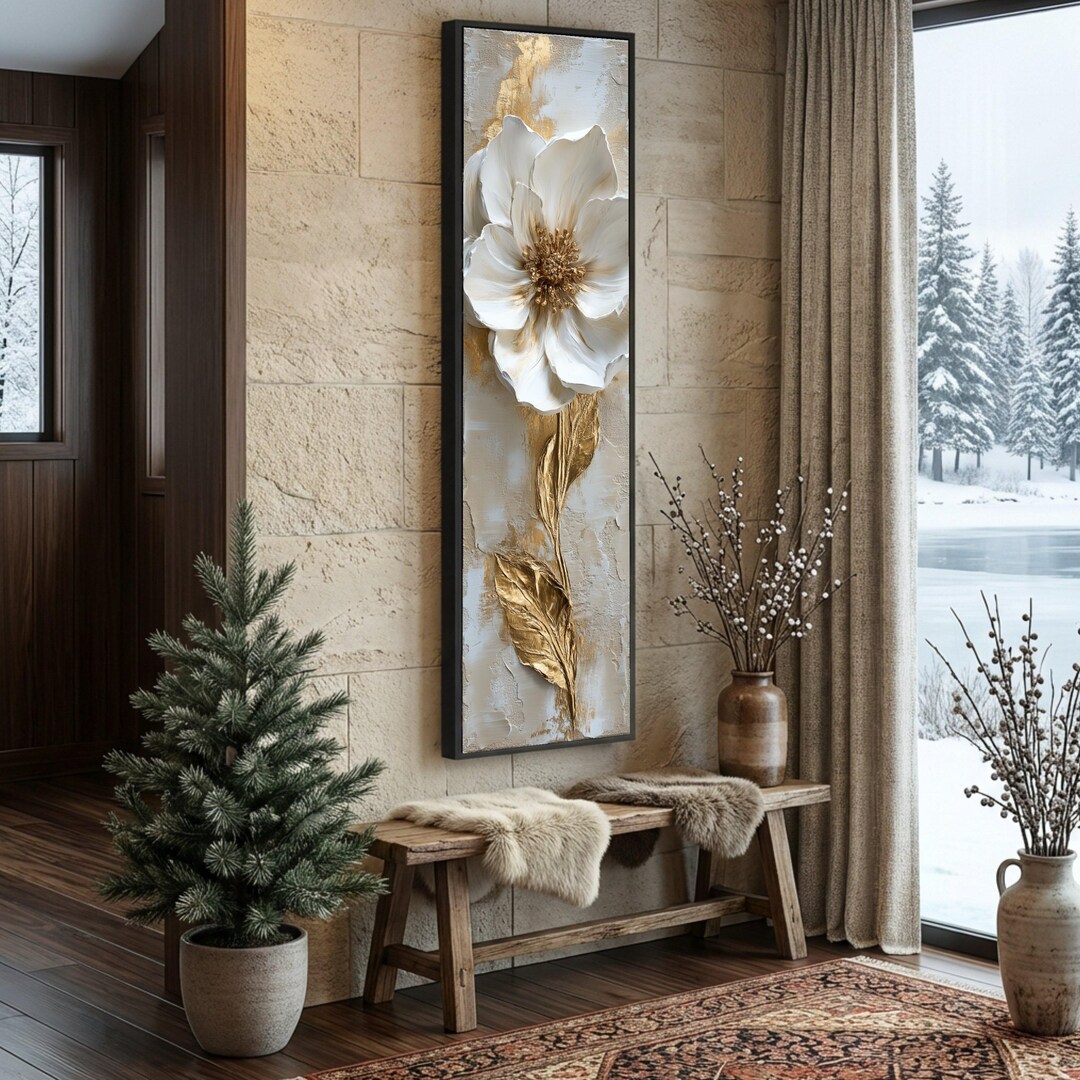 Elegant White and Gold Flower Canvas Wall Art, Floral Painting, Luxury ...