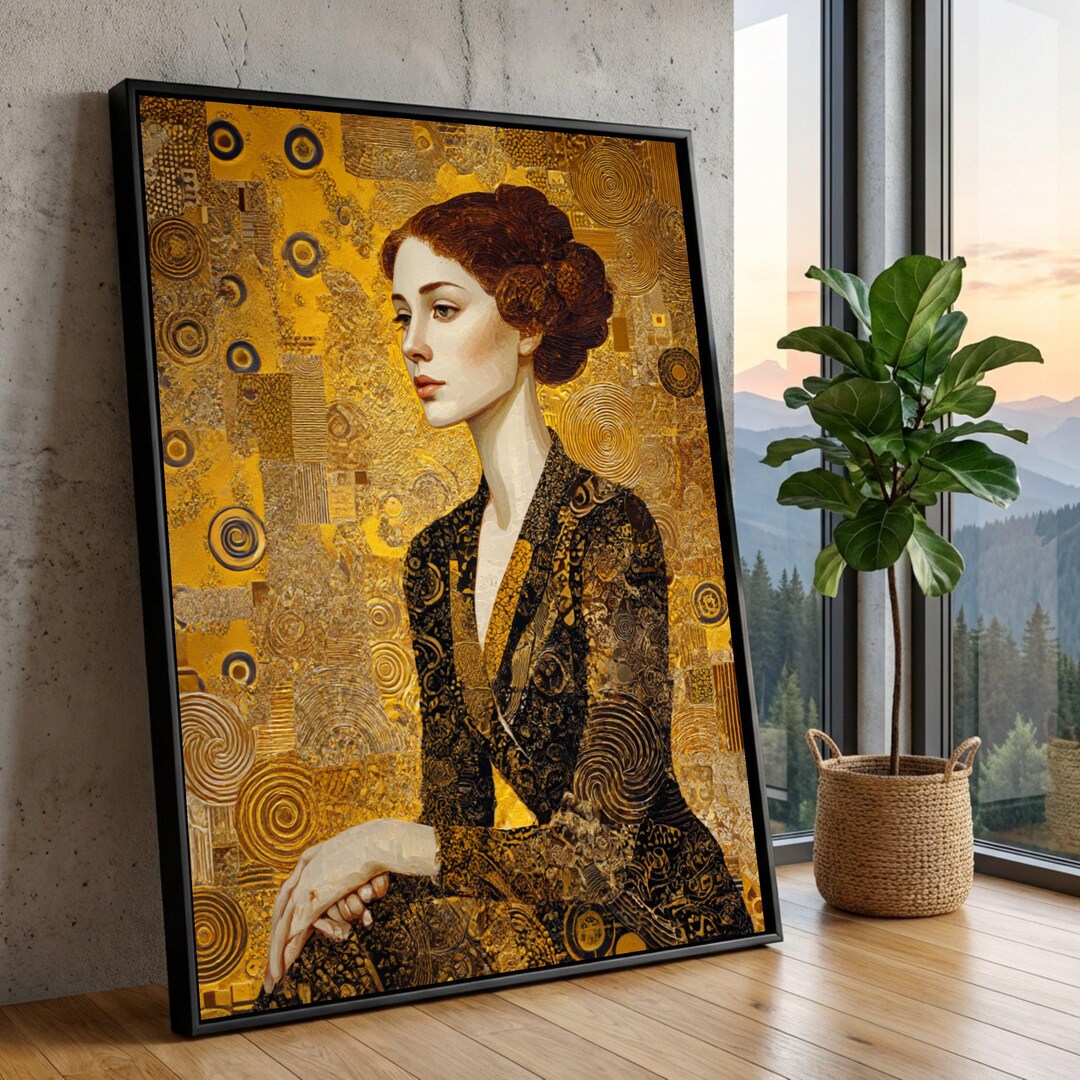 Gustav Klimt Portrait Canvas Wall Art, Elegant Woman Painting, Gold ...