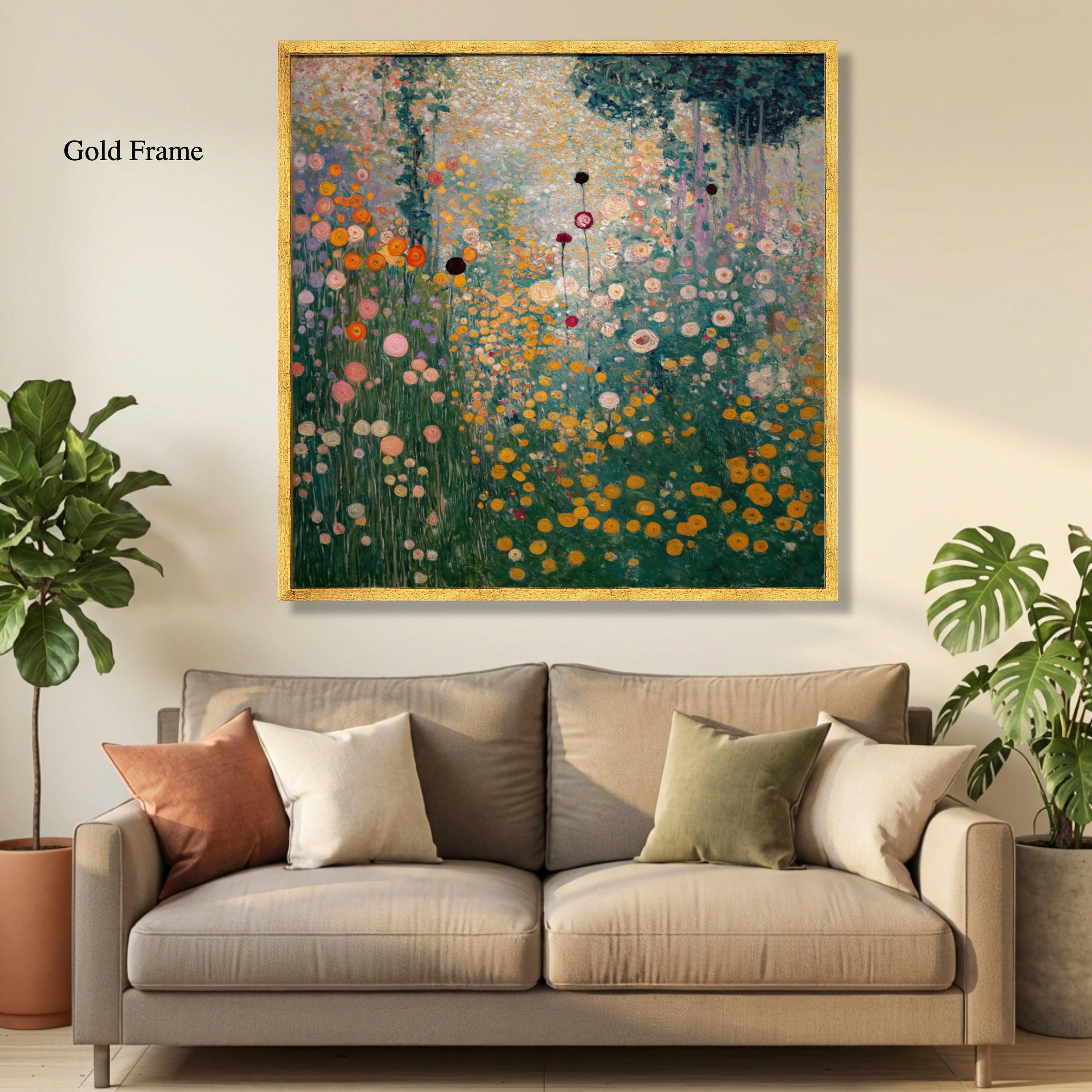 Gustav Klimt Floral Garden Canvas Wall Art, Colorful Flower Meadow ...