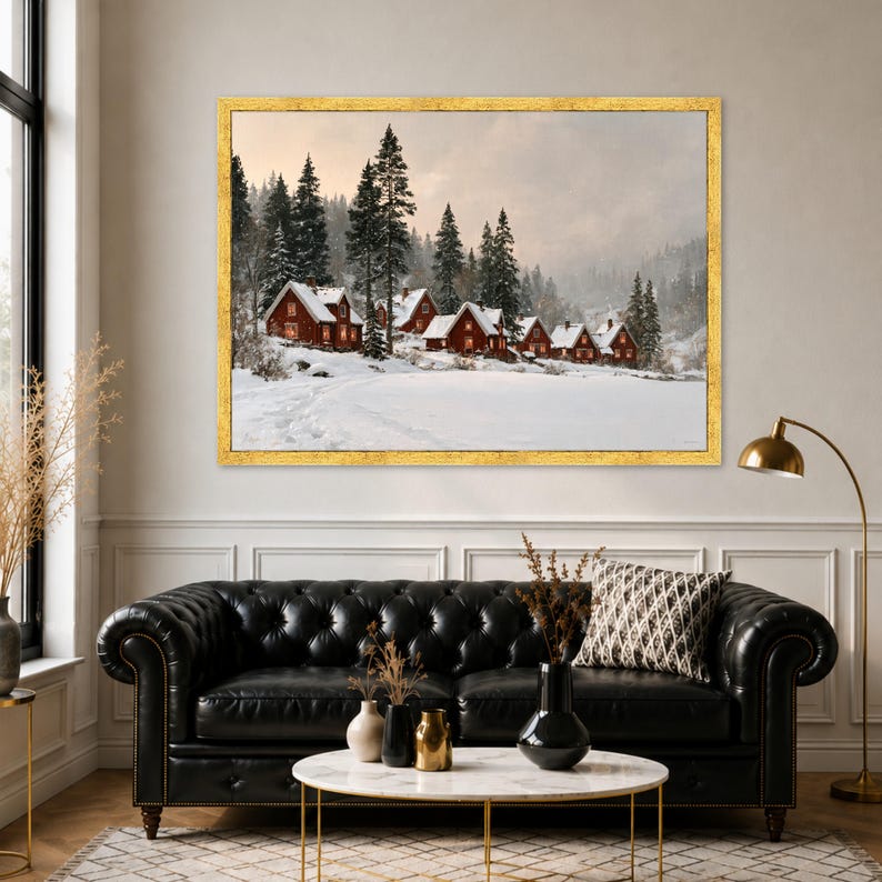 Cozy Winter Cabin Scene Canvas Print, Snowy Landscape Wall Art for ...