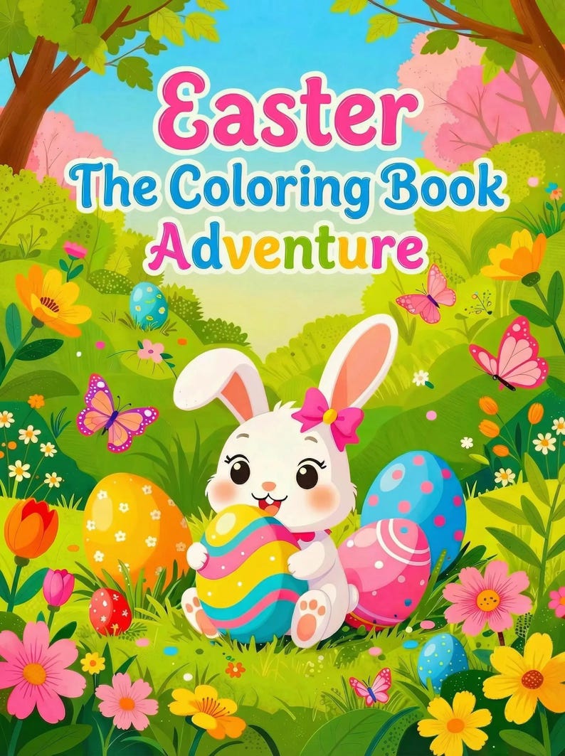 Easter Bunny Coloring Pages for Kids - 50 Printable Sheets, Digital ...