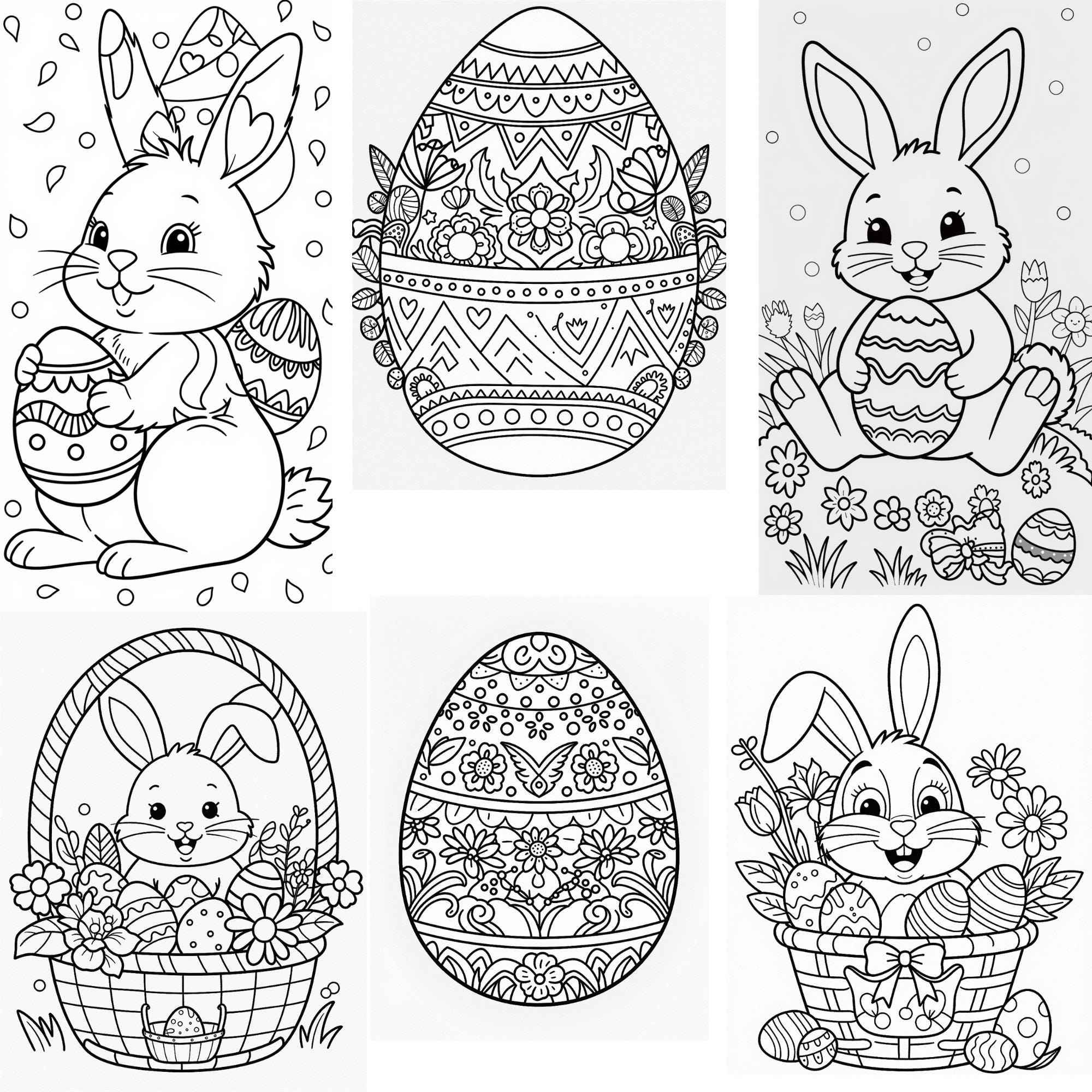 Easter Bunny Coloring Pages for Kids - 50 Printable Sheets, Digital ...