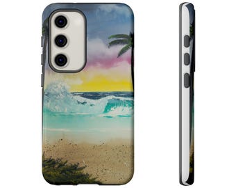 Tropical Beach Wave phone case | palm tree sunset ocean scene