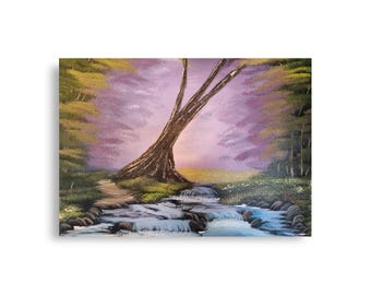Lavender Solitude Poster Print - Forest Stream Waterfall Print, Matte Paper Wall Art