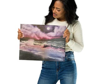 Whispers Beneath the Moon print - Moonlit Ocean Waves Poster, Thick Matte Paper Wall Art (Japan Sourced)